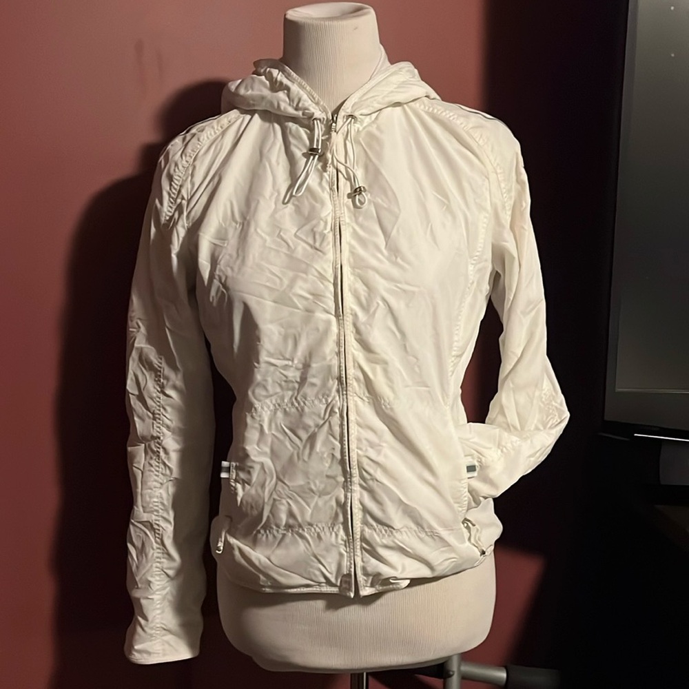 Women’s Elie Tahari White Windbreaker Rain Coat Hoodie Small